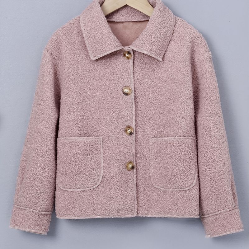 Efterår Vinter Ny Ensfarvet Casual Piger Fleece Jakker Frakker