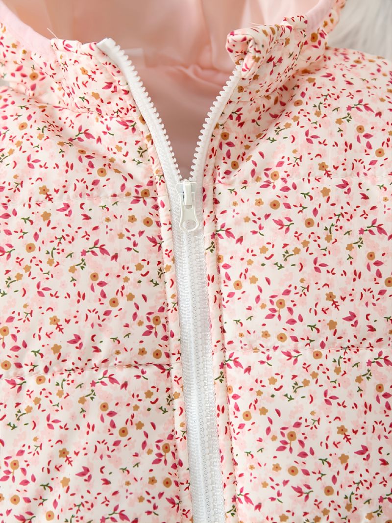 Efterår Vinter Ny Piger Pink Floral Varm Moderigtig Hættefrakke