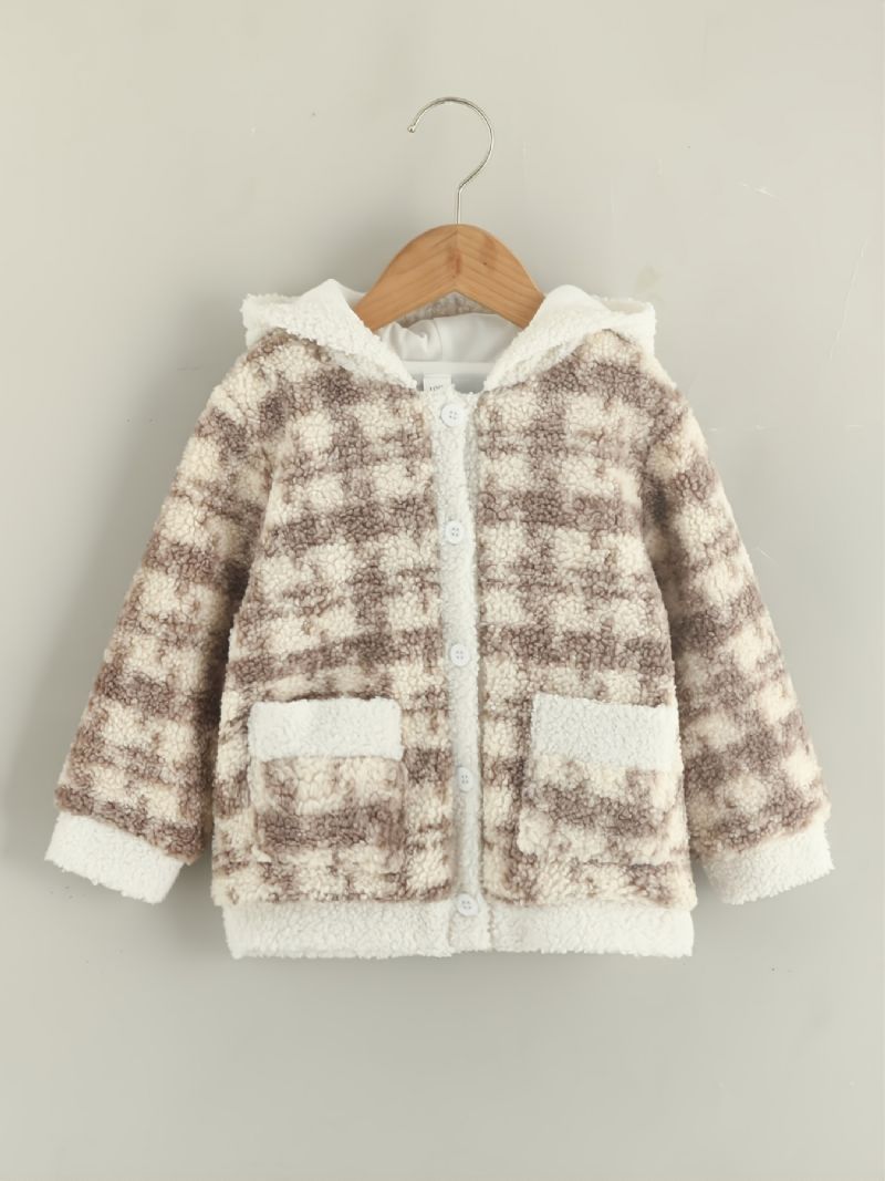 Efterår Vinter Ny Piger Plaid Afslappet Fleece Hættejakke Frakke
