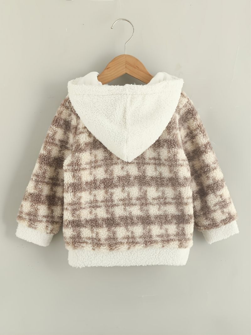 Efterår Vinter Ny Piger Plaid Afslappet Fleece Hættejakke Frakke