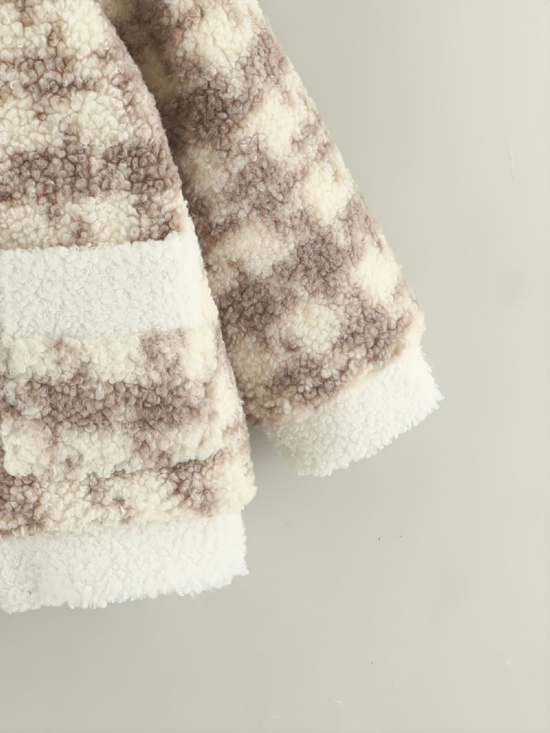 Efterår Vinter Ny Piger Plaid Afslappet Fleece Hættejakke Frakke