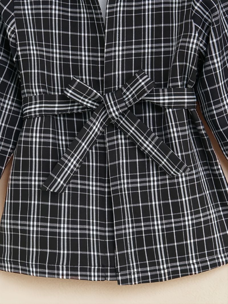 Efterår Vinter Piger Casual Plaid Langærmet Frakke Med Bælte