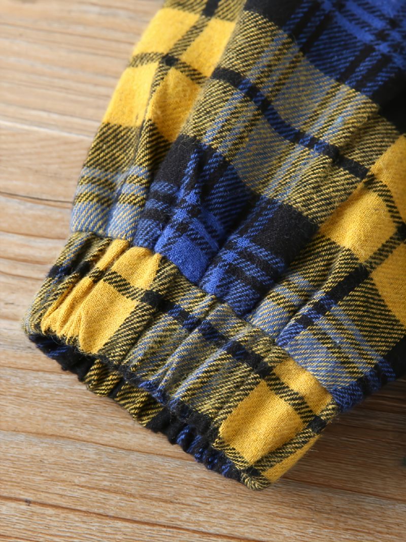 Efterår Vinter Piger Plaid Langærmet Stor Revers Fleece Frakke