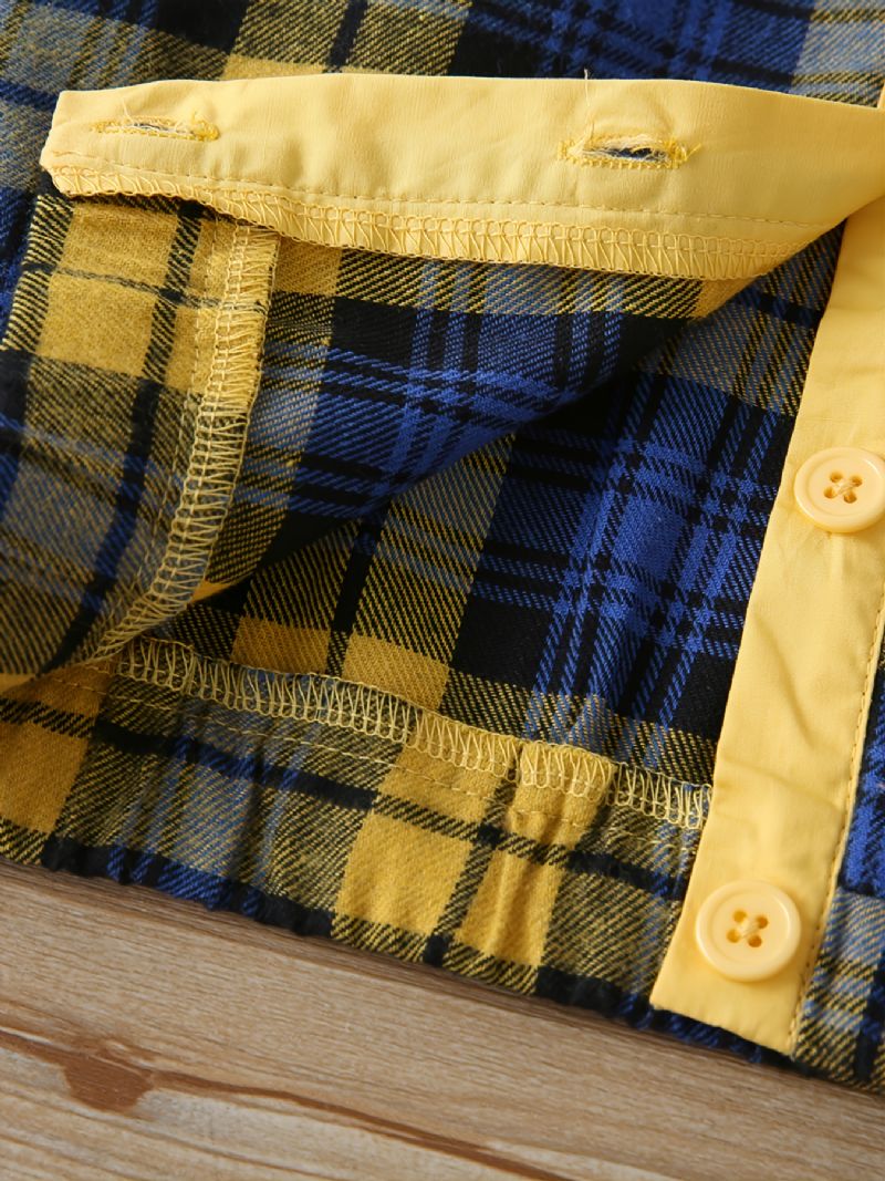 Efterår Vinter Piger Plaid Langærmet Stor Revers Fleece Frakke