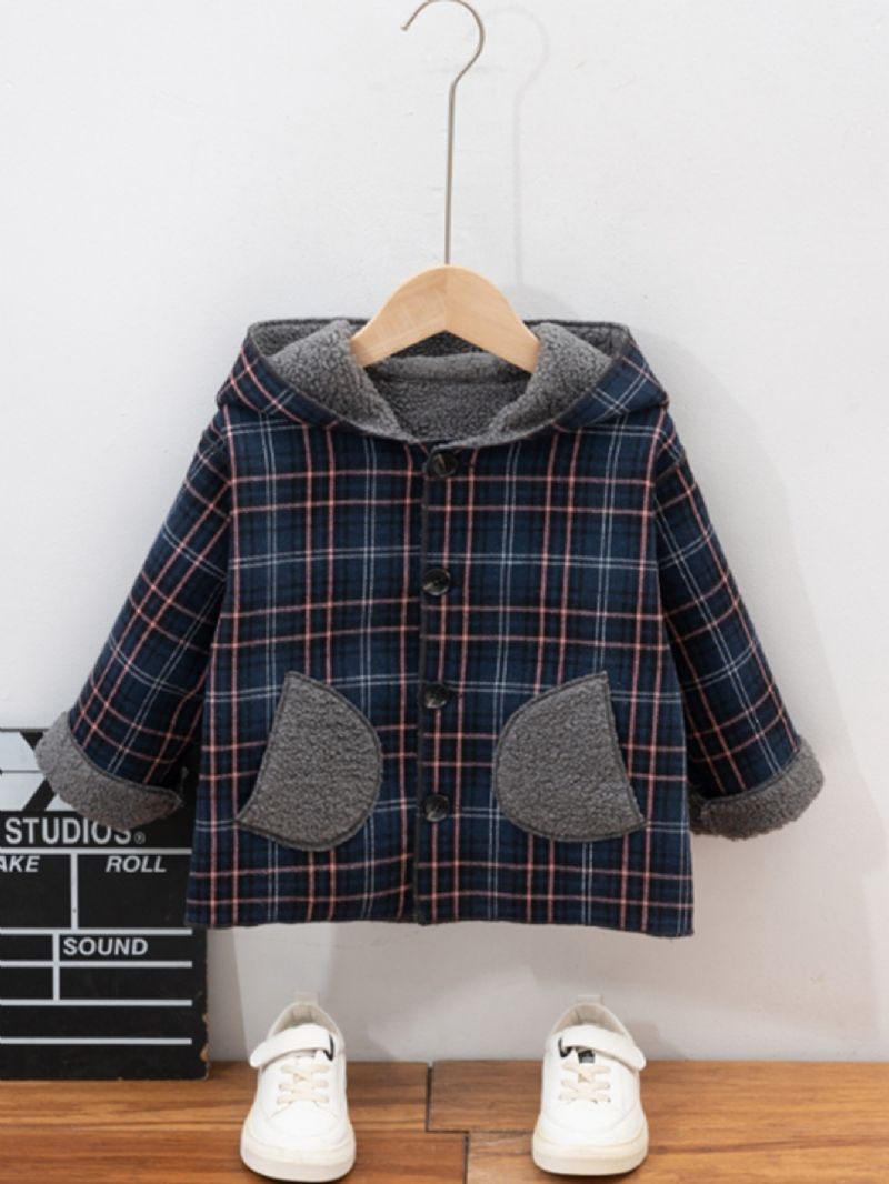 Efterår Vinter Piger Vintage Fleece Hætte Uld Frakke