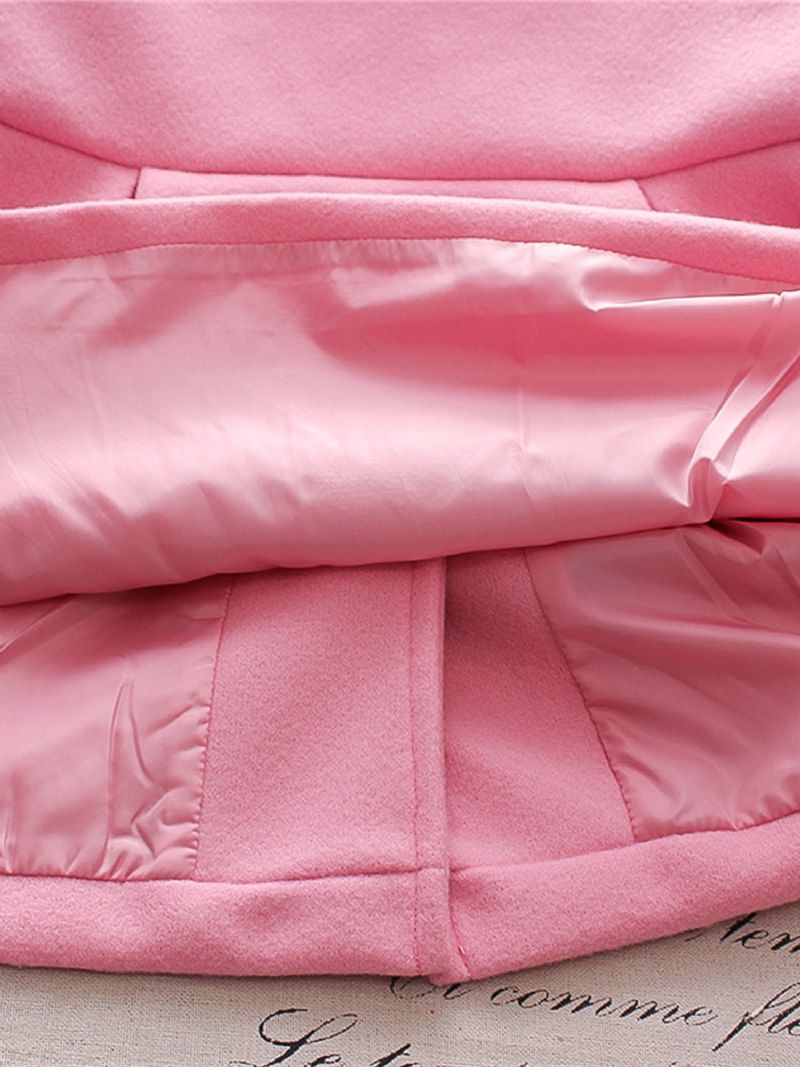 Efterår/vinter Piges Ensfarvede Langærmet Crewneck Frakke