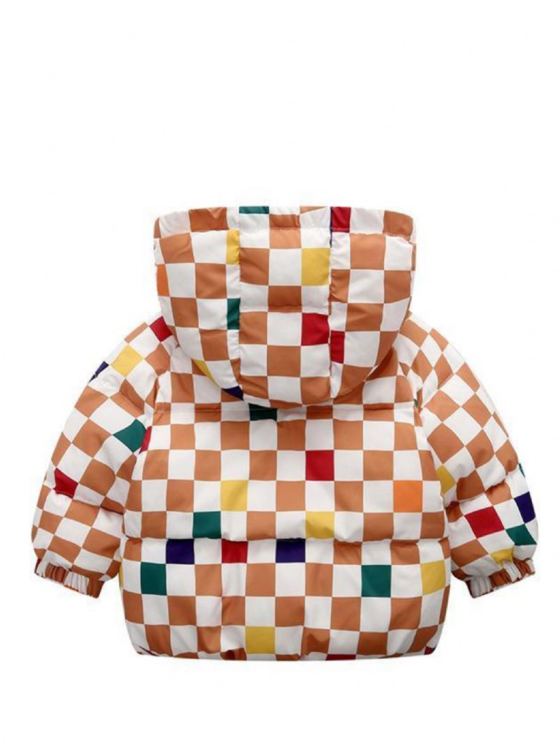 Langærmet Farverig Gingham-frakke Med Hætte Til Småbørnpiger