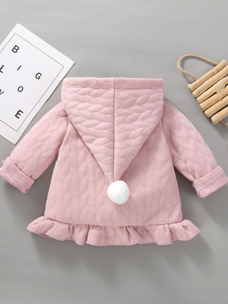 Nyfødt Spædbarn Lynlås Hættejakke Solid Flæsekant Frakke Til Baby Piger Børnetøj