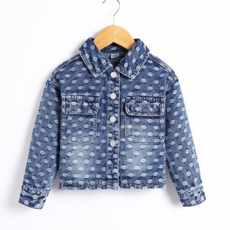 Piger Denimjakke Lapel Button Ripped Print Frakke Børnetøj