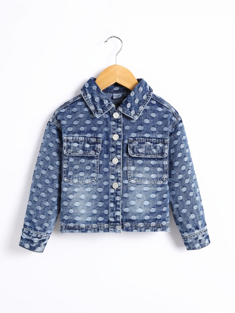 Piger Denimjakke Lapel Button Ripped Print Frakke Børnetøj