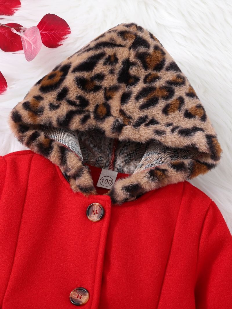 Piger Elegant Leopard Print Button Down Hættejakke Thermal Outwear Til Vinter Julefest