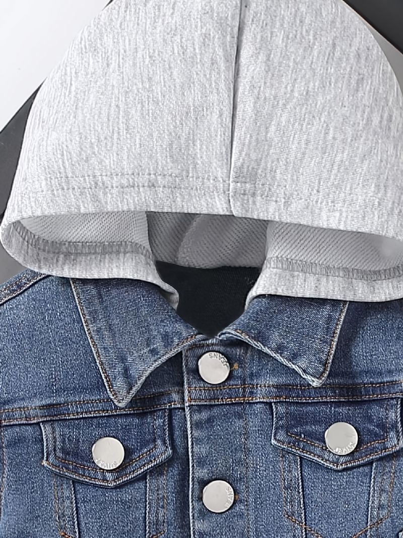Piger Hooded Button Down Denimjakke Frakke Børnetøj Til Foråret Efterår
