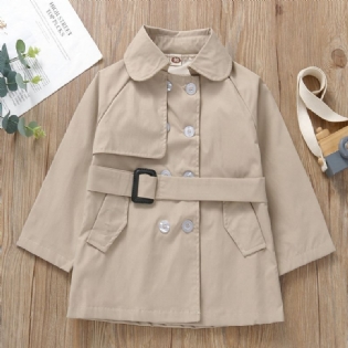 Piger Khaki Vintage Lapel Dobbeltradet Lang Trench Frakke