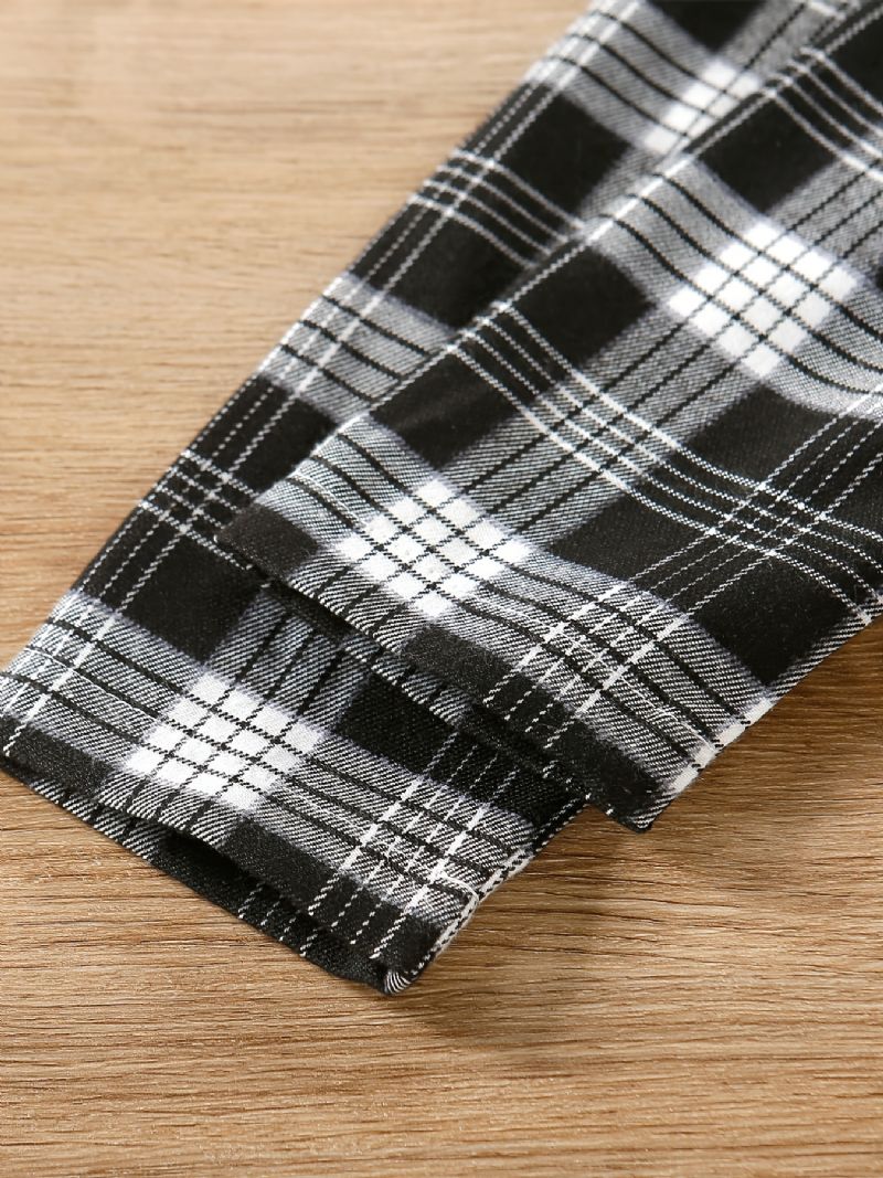 Piger Langærmet Plaid Cardigan Jakke Frakke Rund Hals Med Bælte Børnetøj