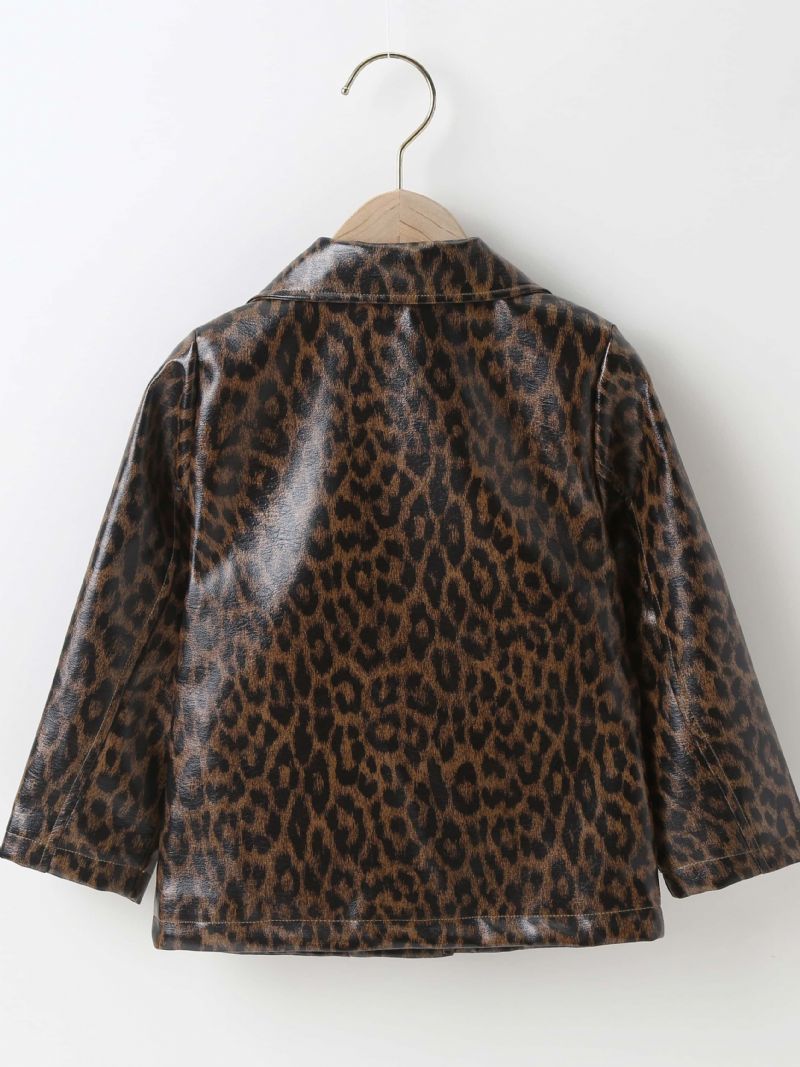 Piger Revers Pu Læderjakke Leopard Lynlåsfrakke Børnetøj