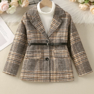 Pigers Britisk Stil Lapel Uld Plaid Blazer