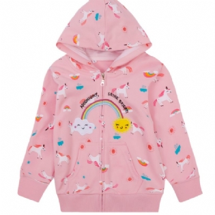 Popshion Toddler Piger Rainbow Sun Unicorn Varm Hættejakke Med Lynlås