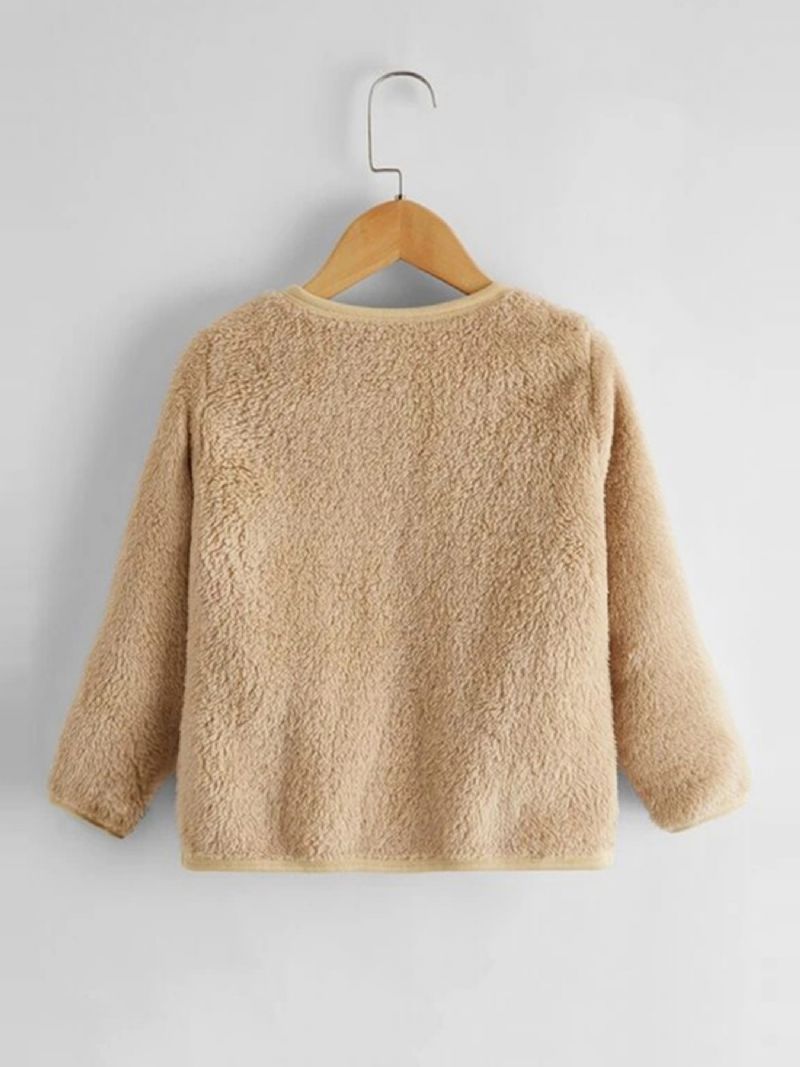 Småbørn Piger Fluffy Langærmet Knap Dobbelt Pocket Teddy Frakke