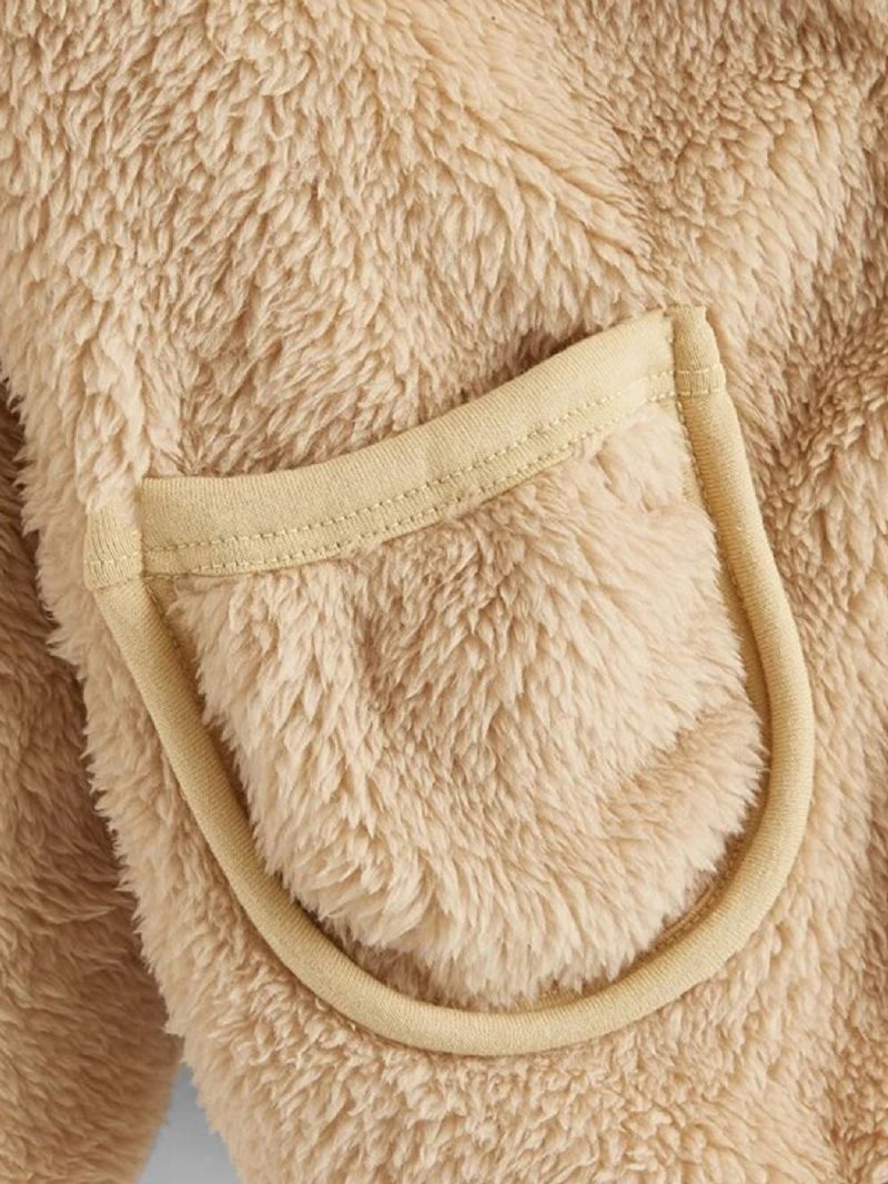 Småbørn Piger Fluffy Langærmet Knap Dobbelt Pocket Teddy Frakke