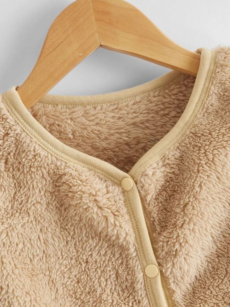 Småbørn Piger Fluffy Langærmet Knap Dobbelt Pocket Teddy Frakke