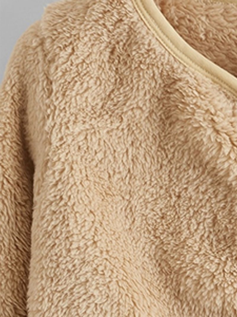 Småbørn Piger Fluffy Langærmet Knap Dobbelt Pocket Teddy Frakke