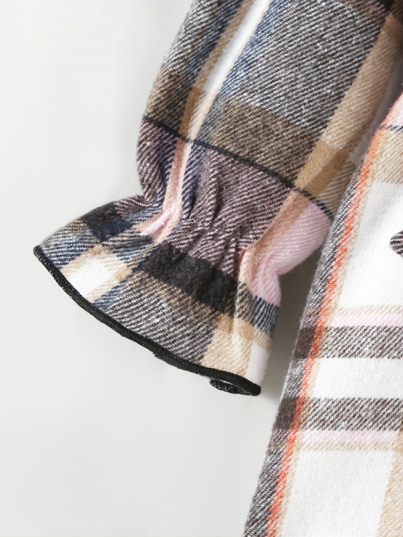 Småbørnspiger Plaid Langærmet Button Down Jakke Med Bælte Børnetøj