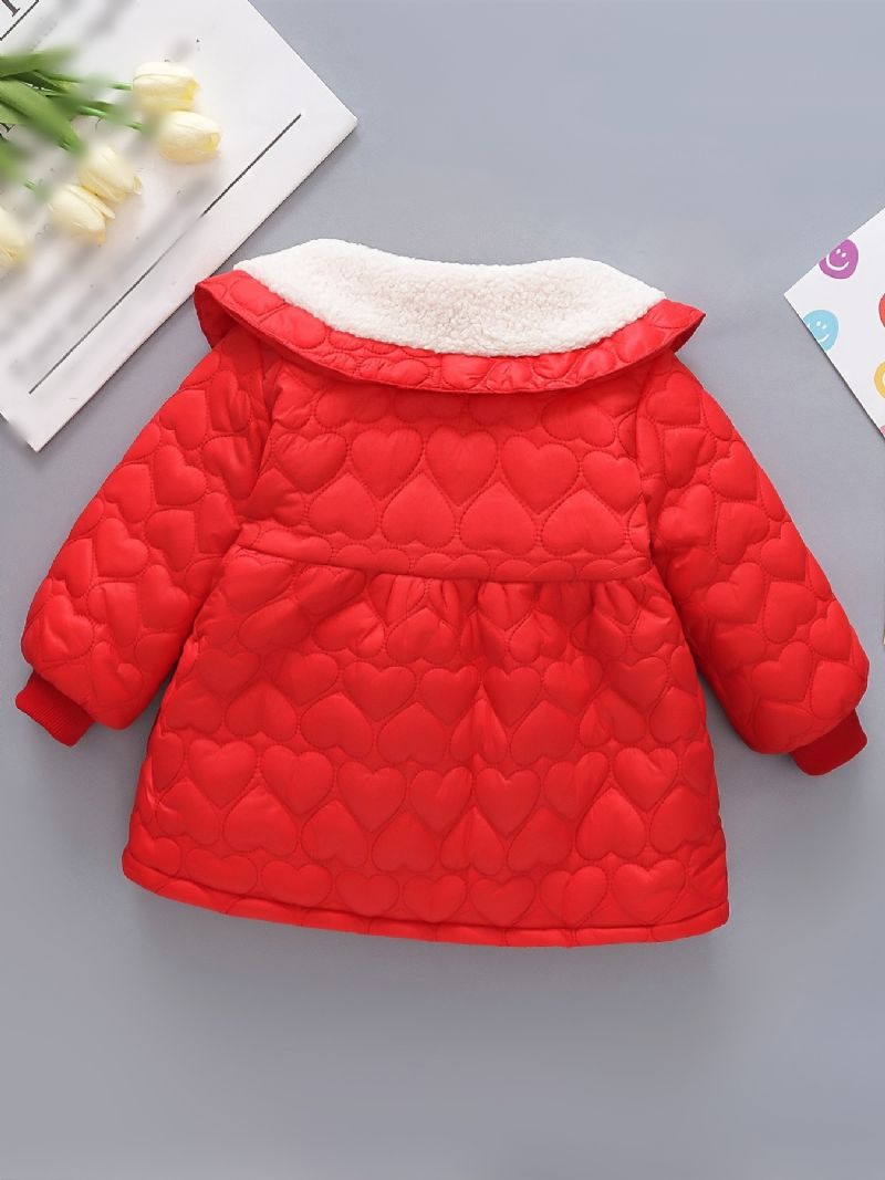 Toddler Baby Piger Fleece Varm Pufferfrakke Hjerte Print Knap Reversjakke