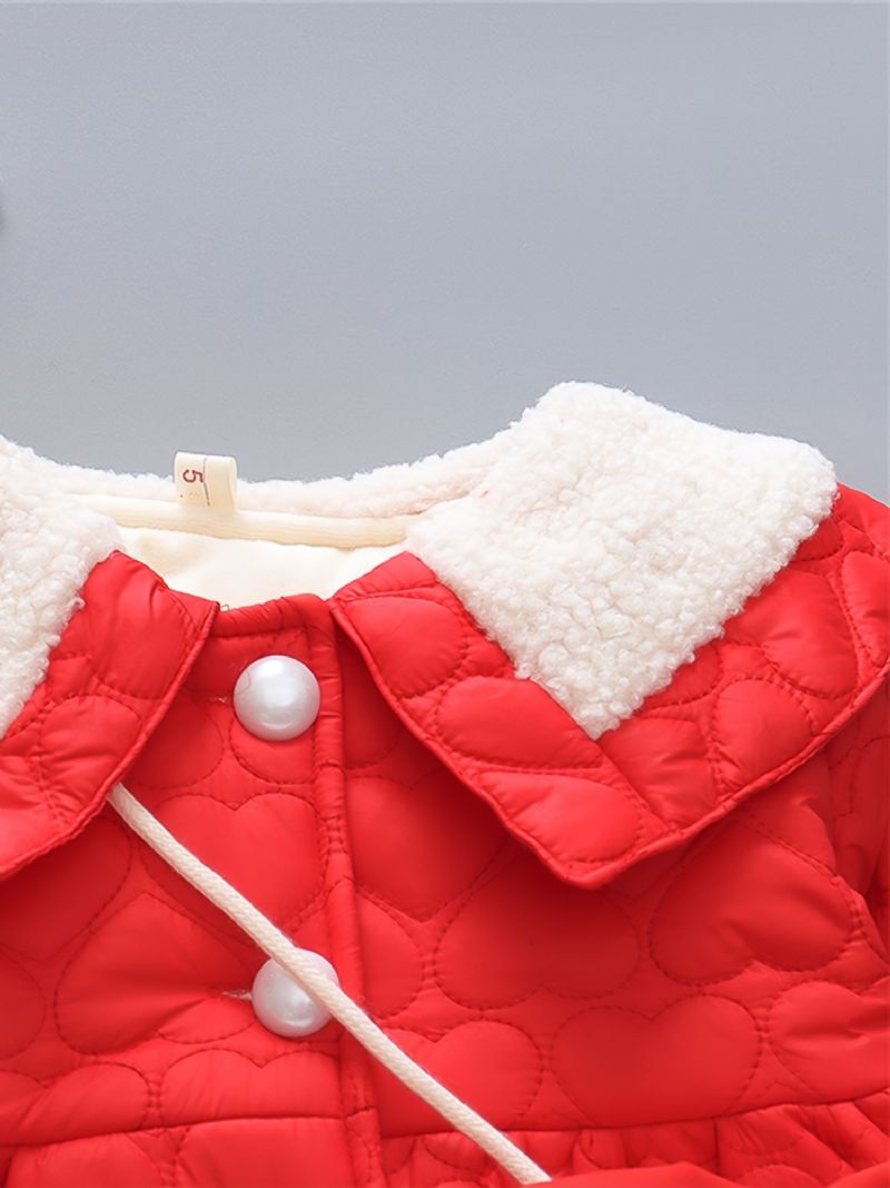 Toddler Baby Piger Fleece Varm Pufferfrakke Hjerte Print Knap Reversjakke