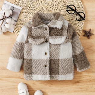 Toddler Baby Piger Jakke Lapel Plaid Button Warm Frakke