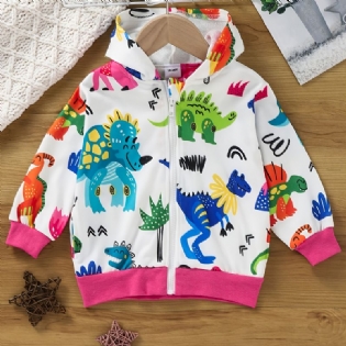 Toddler Børn Lynlåsjakke Med Tegneserie Dinosaur Print Efterår & Vinter Nyhed