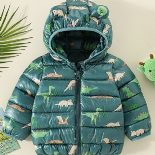 Toddler Drenge Dinosaur Mønster Hætte Bomuld-polstret Jakke Babytøj Vinter