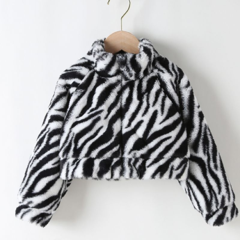 Zebra Print Fleece Modefrakke Til Piger