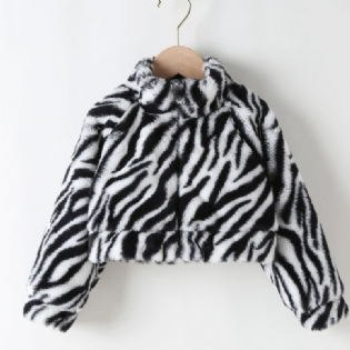 Zebra Print Fleece Modefrakke Til Piger