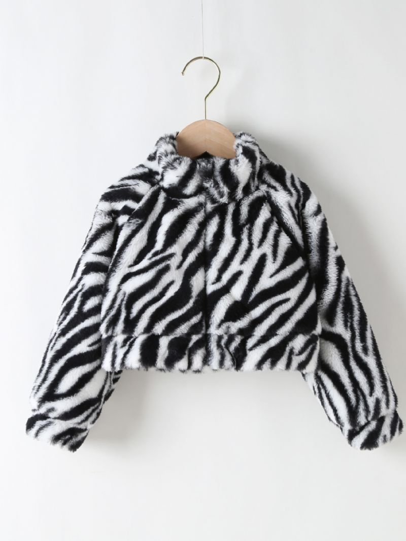 Zebra Print Fleece Modefrakke Til Piger