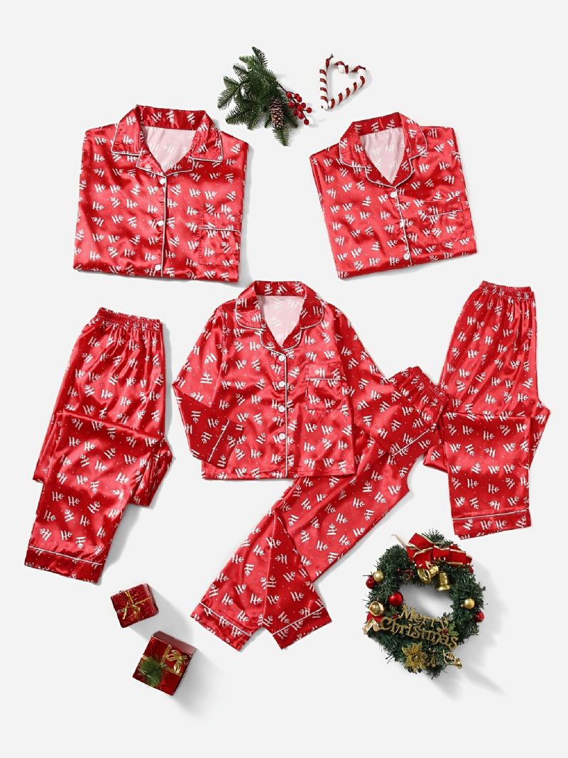 2 Stk Pige Jul Rød Casual Pyjamas Sæt