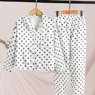 2 Stk Pige Polka Dot Langærmede Bukser Pyjamas Sæt