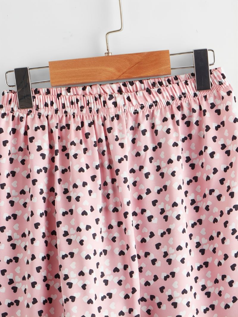 2 Stk. Piger Casual Komfortabel Pink Love Lapel Kortærmede Bukser Pyjamas Sæt