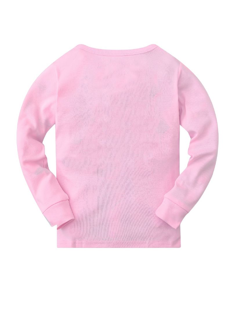 2 Stk Piger Casual Termisk Pyjamas Sæt Rundhals Langærmede Toppe & Bukser Med Sødt Tegneserie Ko Print Til Vinter