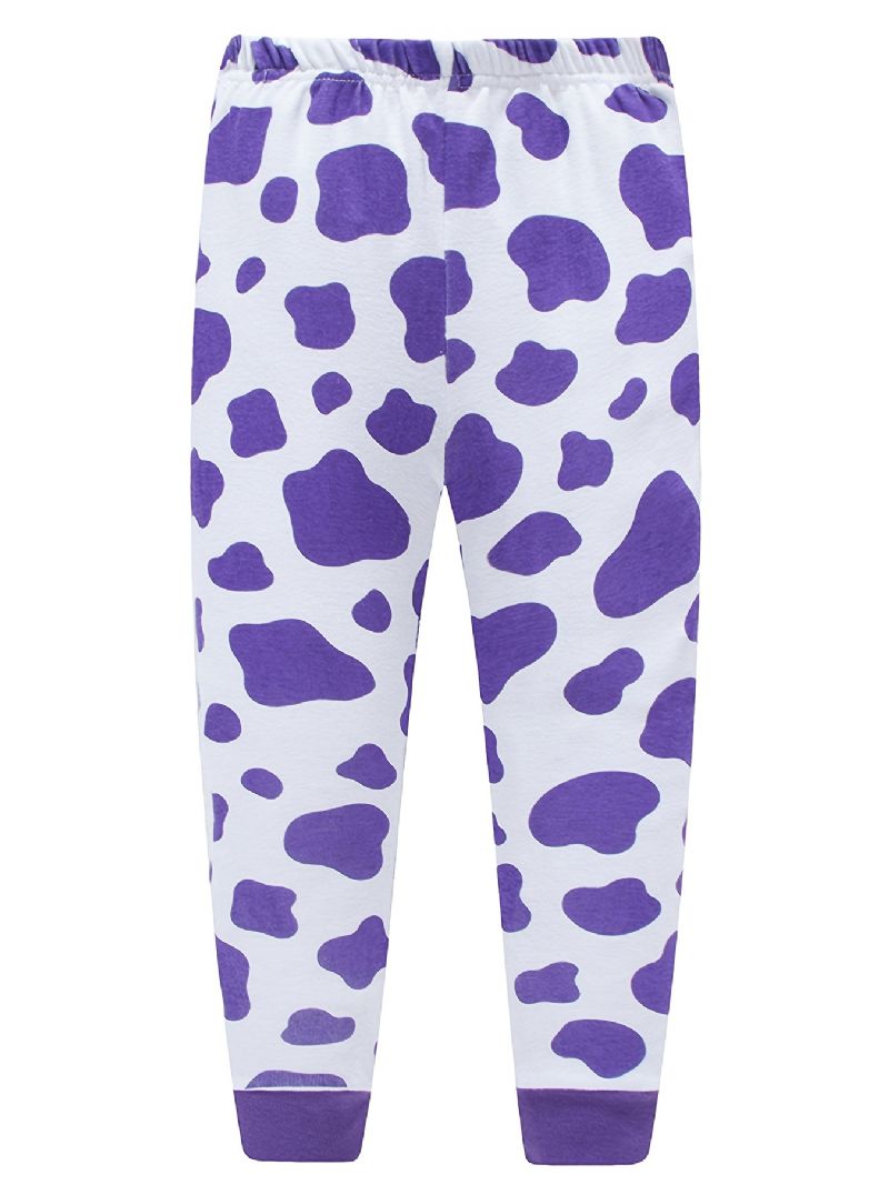 2 Stk Piger Casual Termisk Pyjamas Sæt Rundhals Langærmede Toppe & Bukser Med Sødt Tegneserie Ko Print Til Vinter