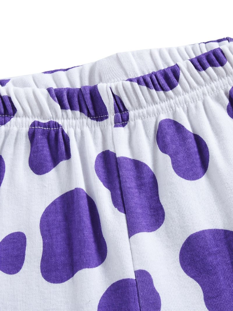 2 Stk Piger Casual Termisk Pyjamas Sæt Rundhals Langærmede Toppe & Bukser Med Sødt Tegneserie Ko Print Til Vinter