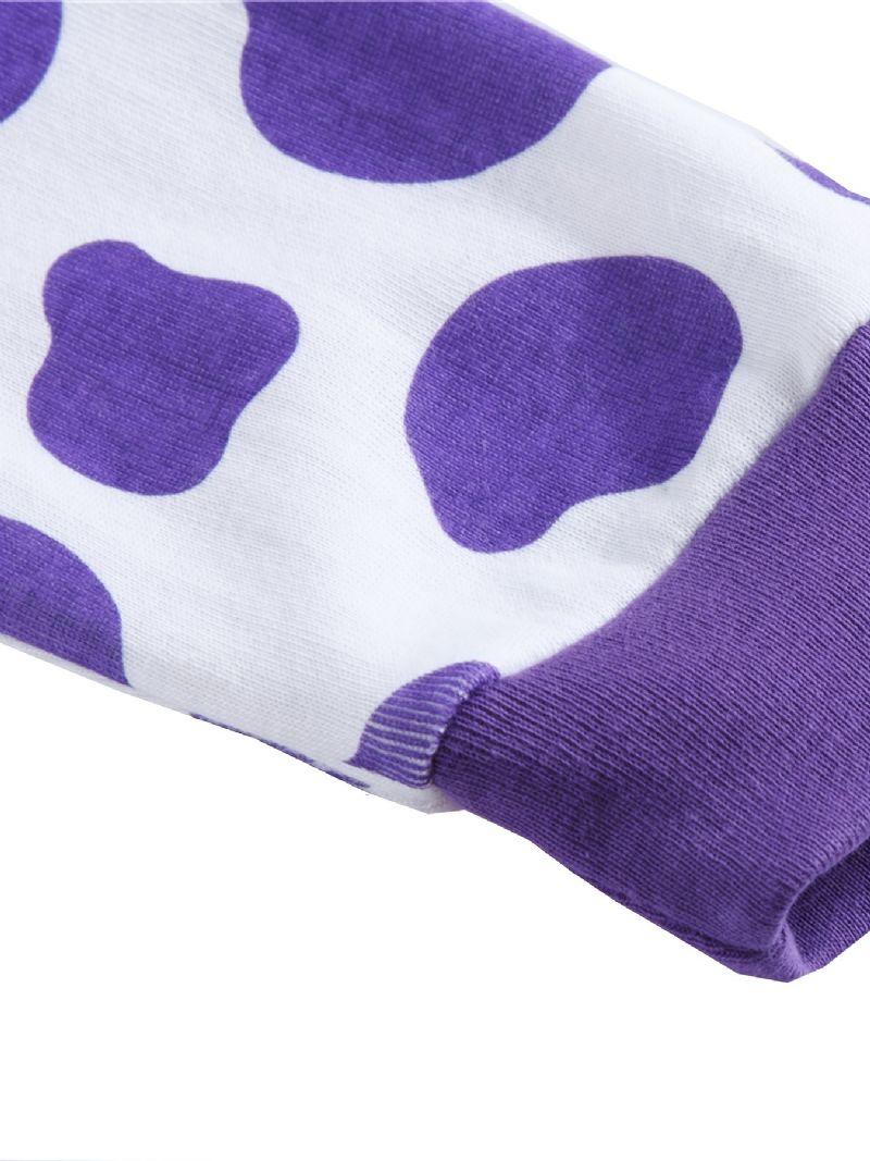 2 Stk Piger Casual Termisk Pyjamas Sæt Rundhals Langærmede Toppe & Bukser Med Sødt Tegneserie Ko Print Til Vinter