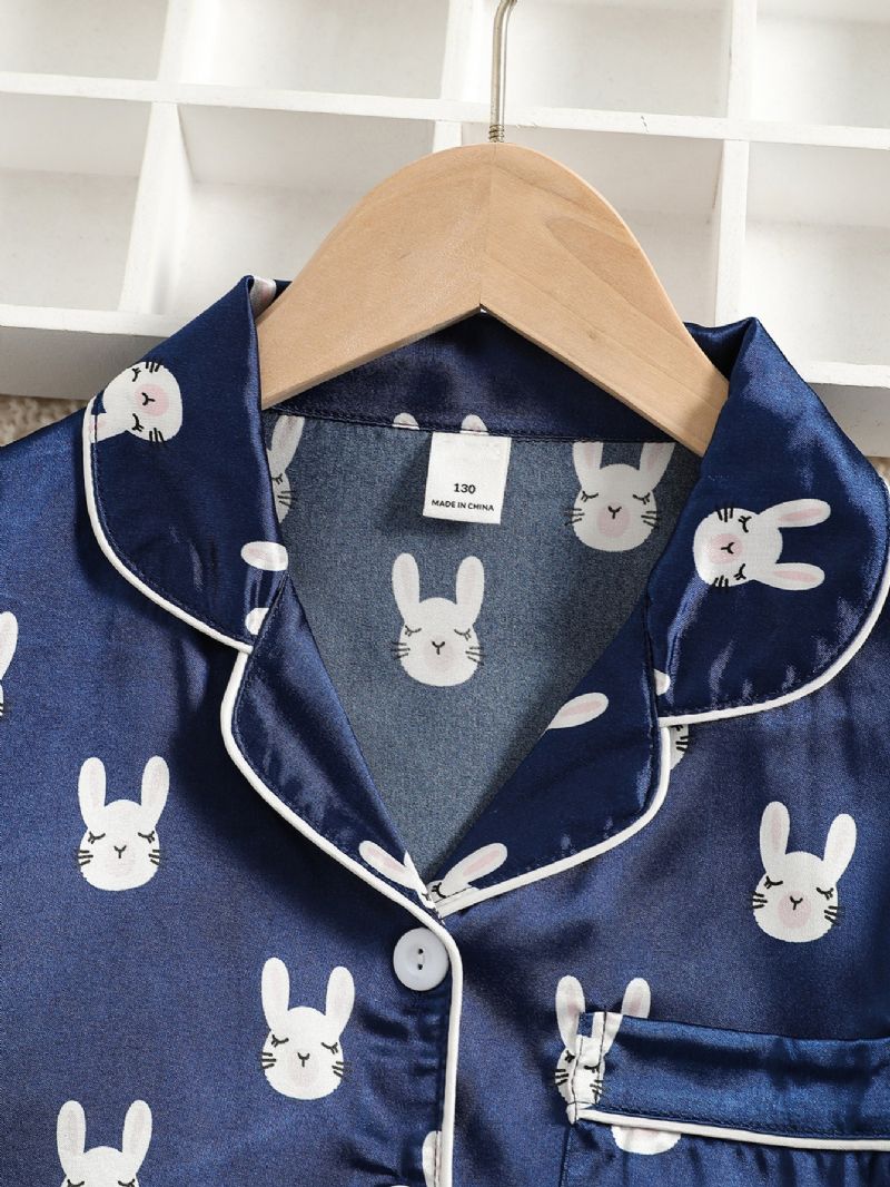 2 Stk Piger Kortærmet Pyjamas Hjemmetøjssæt Tegneserie Kaninmønster