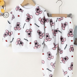 2 Stk Piger Langærmede Pullover Bukser Pyjamas Sæt Med Sød Kærlighed Kanin Print