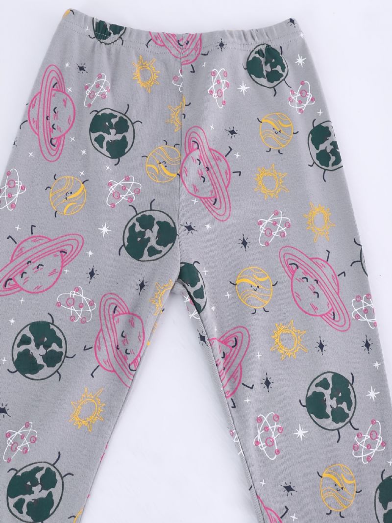 2 Stk Piger Sød Tegneserie Planet Print Pyjamas Sæt Med Kortærmede Toppe & Bukser