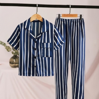 2 Stk. Pj-sæt Til Småbørn Piger Afslappet Pyjamas-sæt Med Blå Rib-krave