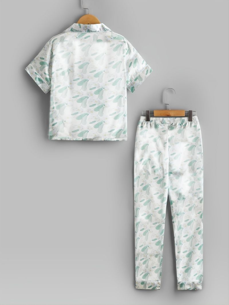 2 Stk Småbørn Piger Blomster Cardigan Ærme Bukser Casual Pyjamas Sæt