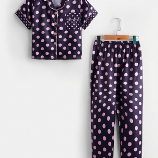 2 Stk Småbørnspiger Collared Cardigan Shorts Outfits Casual Polka Dot Pyjamas Sæt