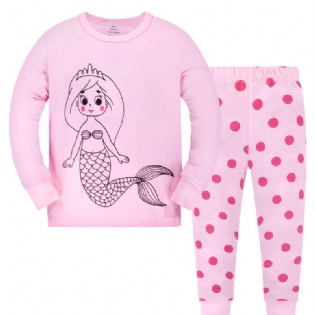 2 Stk Småbørnspiger Havfrue Print Crew Neck Pyjamassæt