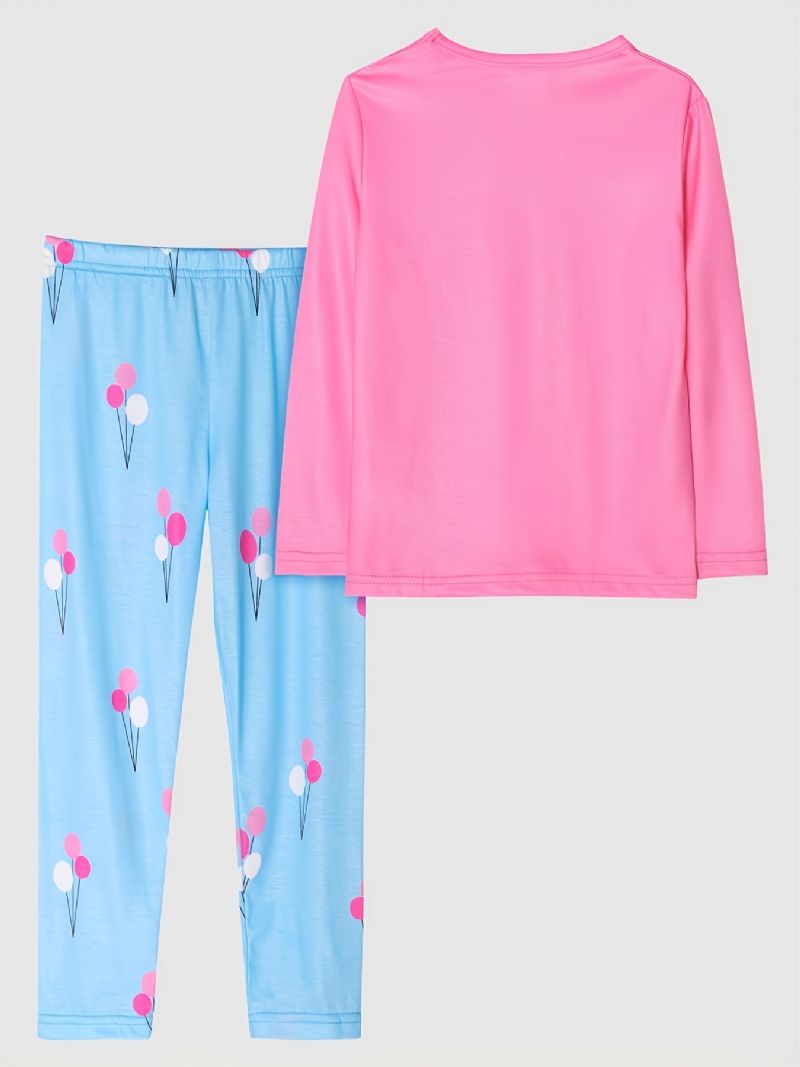 2 Stk Søde Piger Tegneserie Får Ballon Print Pyjamas Sæt Med Langærmede Toppe Og Bukser Ferskenfarve