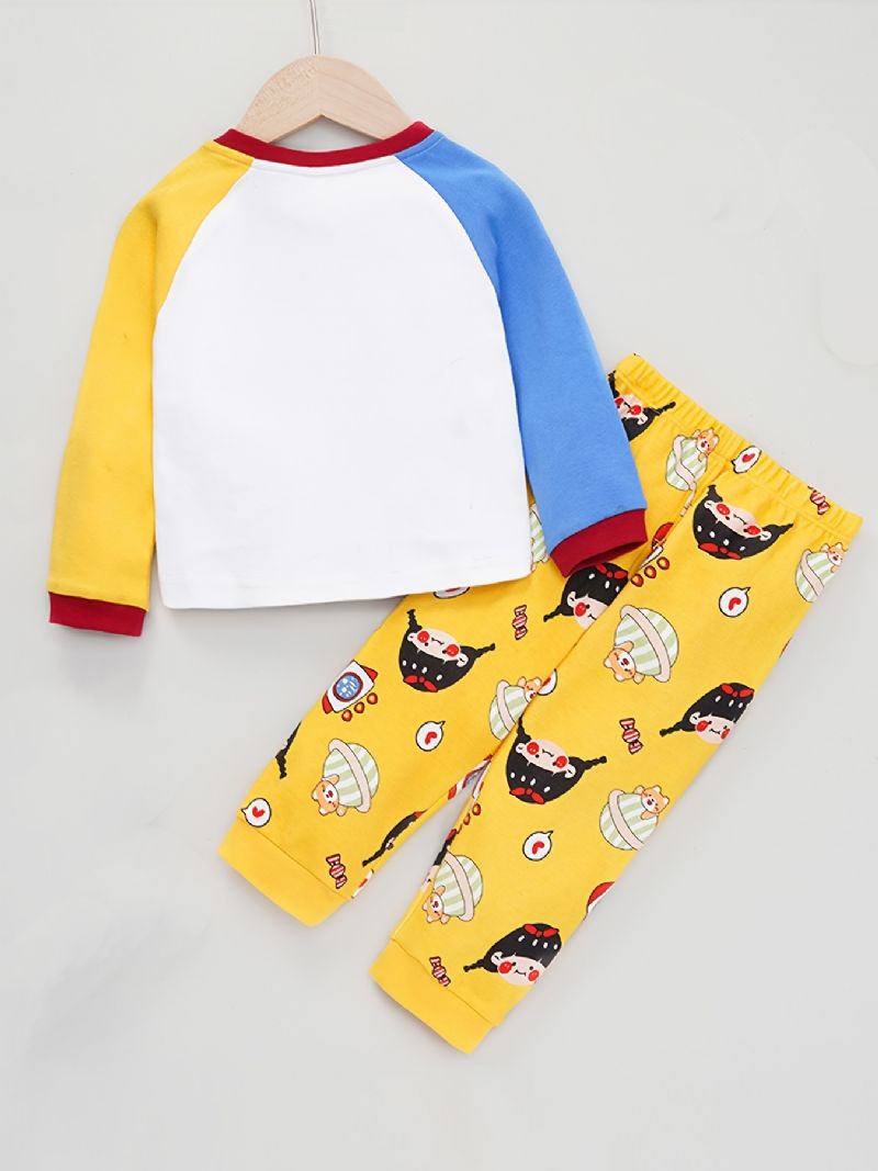 2 Stk Toddler Piger Color Block Top & Bukser Med Tryk